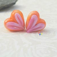 Coral & Hot Pink Heart Glass Lampwork Beads