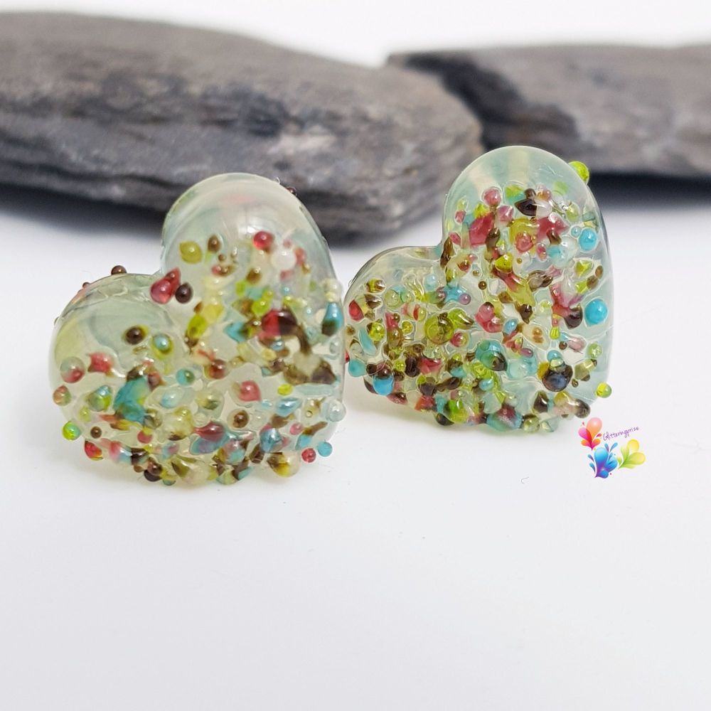 Misty Avalon Country Textured Lampwork Bead Pair