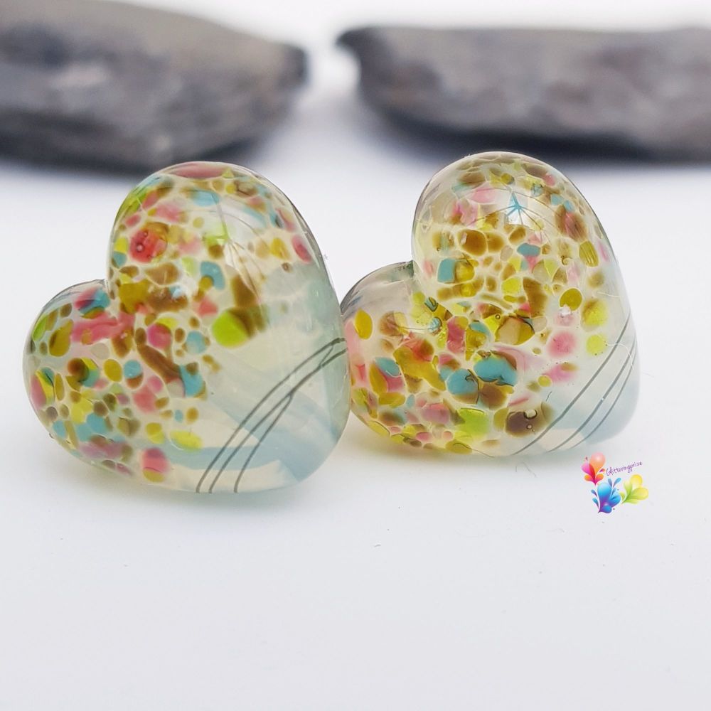 Misty Avalon Country Lampwork Glass Heart Pair