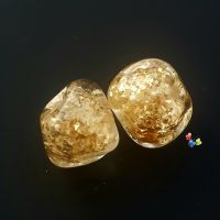 Gold Glitter Nugget Lampwork Bead Pair 