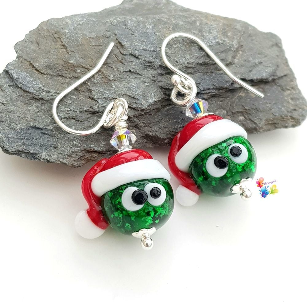 Sparkling Stanley Sprout Christmas Earrings Sterling Silver