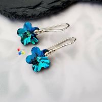 Premium Bermuda Blue Faceted Flower Earrings Sterling Silver or Gold Plated