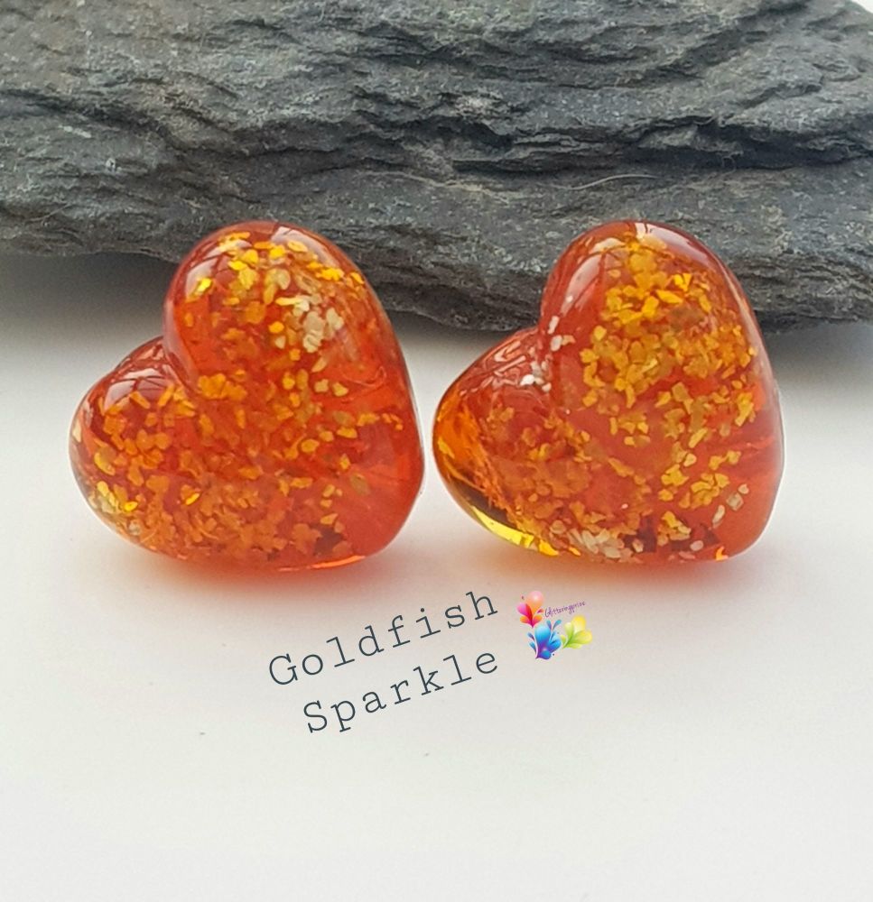 Goldfish Sparkle Hearts Lampwork Bead Pair