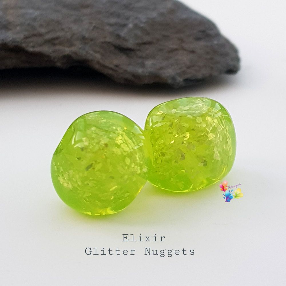 Elixr Glitter Nugget Lampwork Bead Pair 