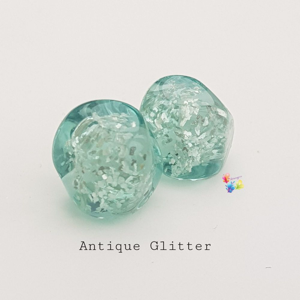Antique Green Glitter Nugget Lampwork Bead Pair