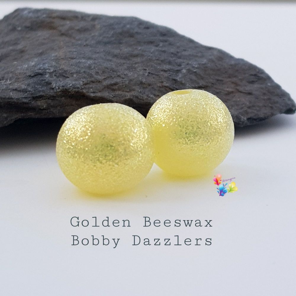 Yellow Beeswax Bobby Dazzler Glitter Round Lampwork Bead Pair 
