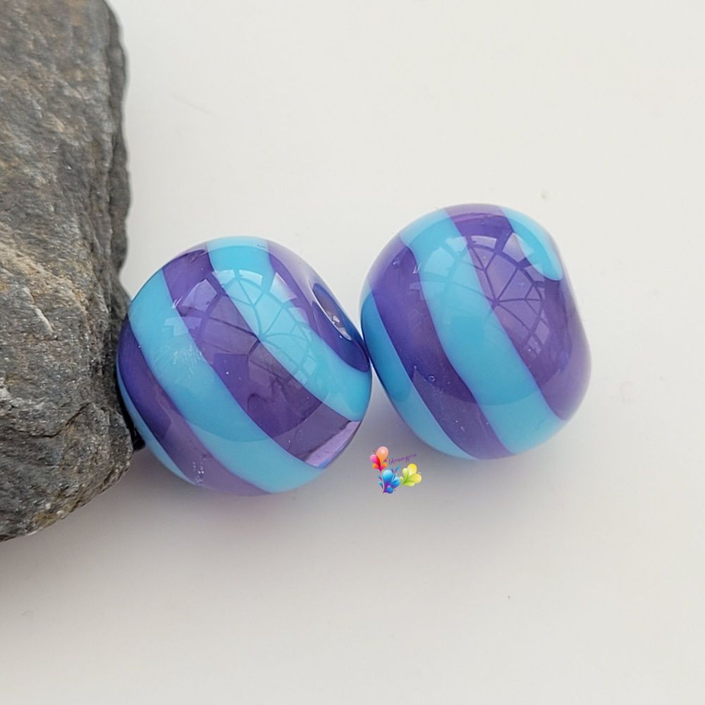 Purple & Blue Floating Spiral  Lampwork Bead Pair