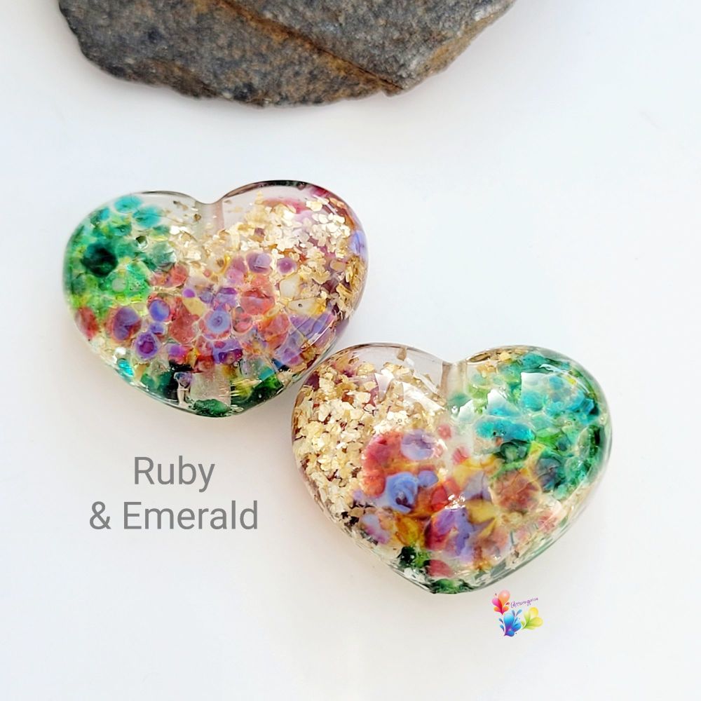 Ruby & Emerald Slim Sparkle Heart Pair
