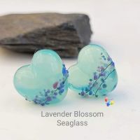 Lavender Blossom Seaglass Heart Lampwork Beads