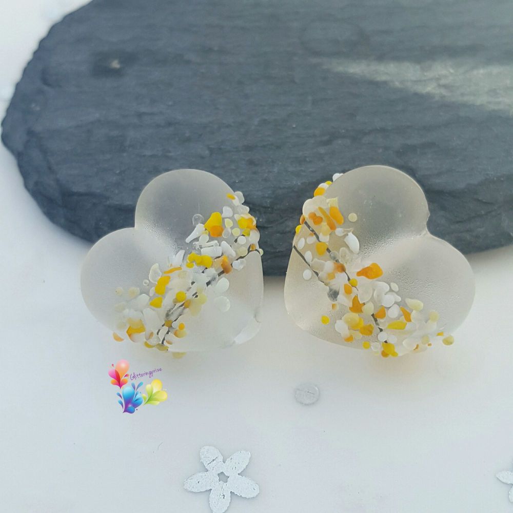 Yellow Blossom  Heart Lampwork Beads