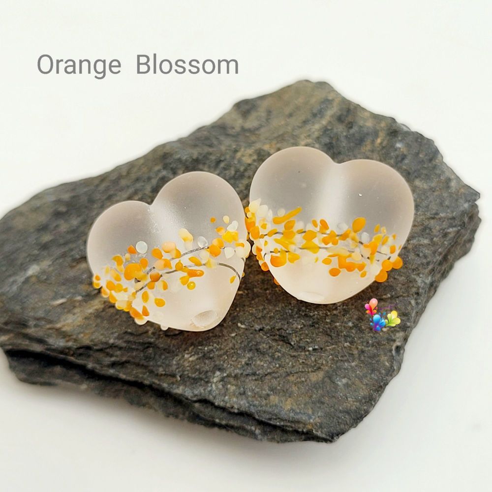 Orange Blossom  Heart Lampwork Beads