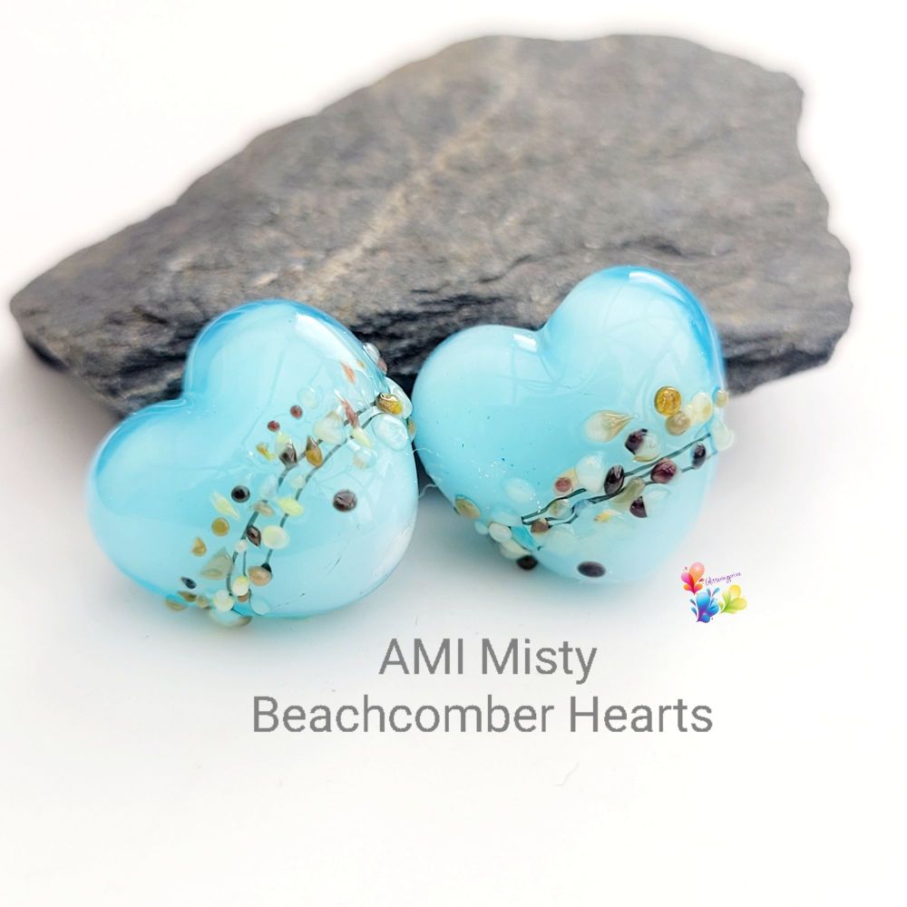 AMI Misty Beachcomber  Heart Lampwork Beads