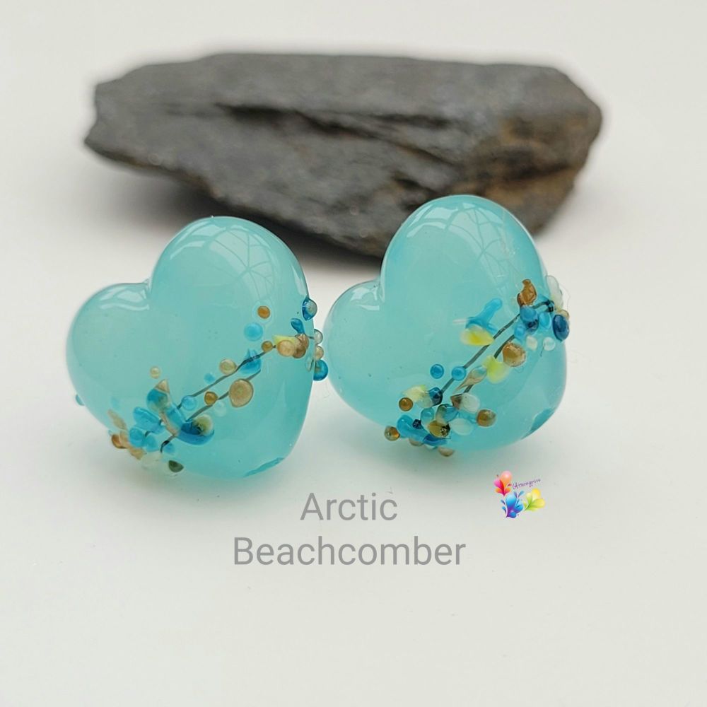 Arctic Beachcomber  Heart Lampwork Beads