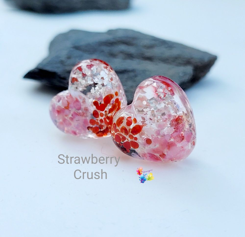 Strawberry Crush Silver Sparkle Heart Pair