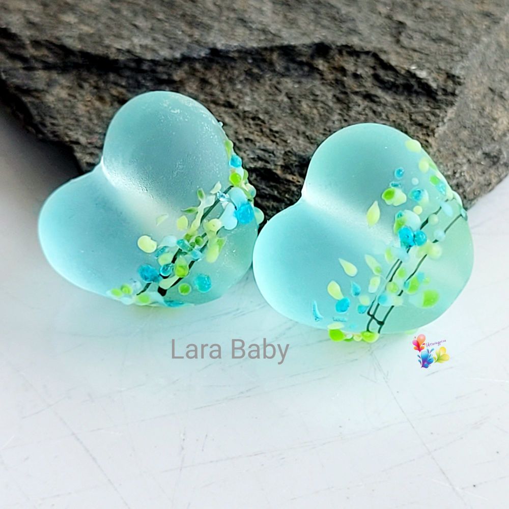 Lara Baby Blossom  Heart Lampwork Bead Pair