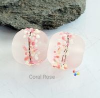 Coral Rose Barrel Lampwork Bead Pair