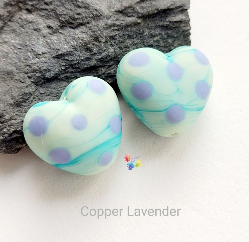 Copper Lavender Polka Heart Pair