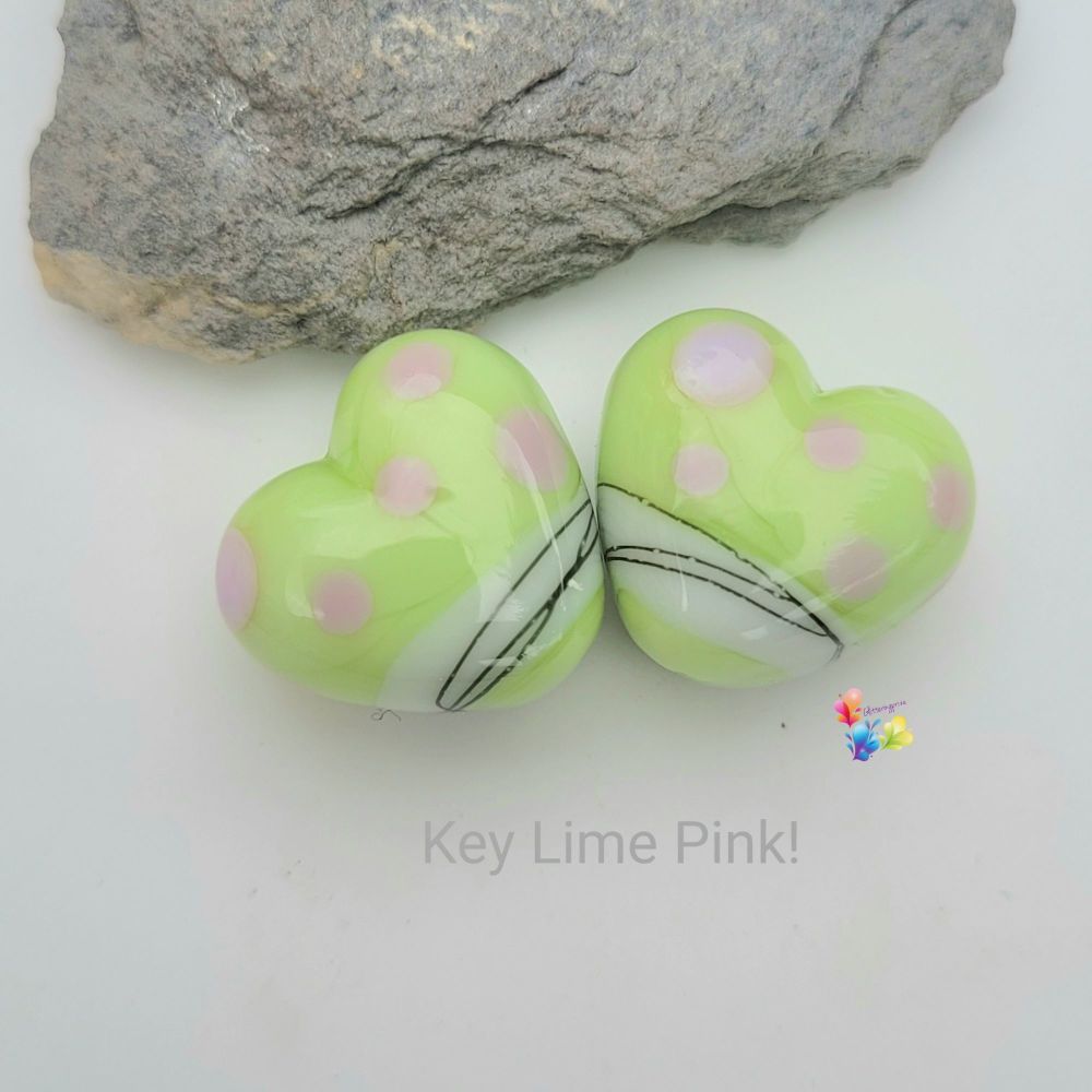 Key Lime Pink Polka Heart Pair