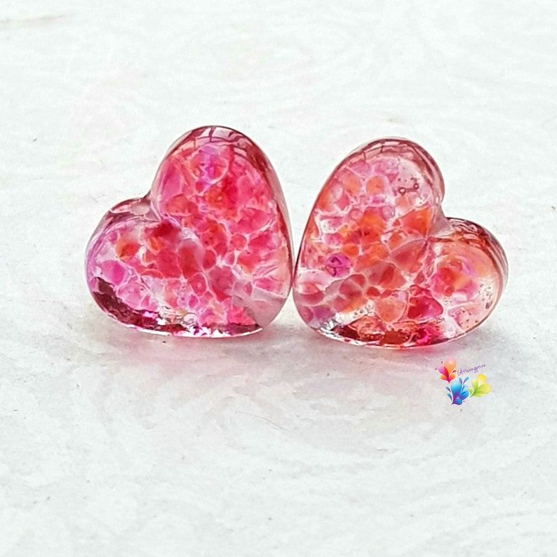 Sweet  Cherry Kisses Stained Glass Love Heart Pair