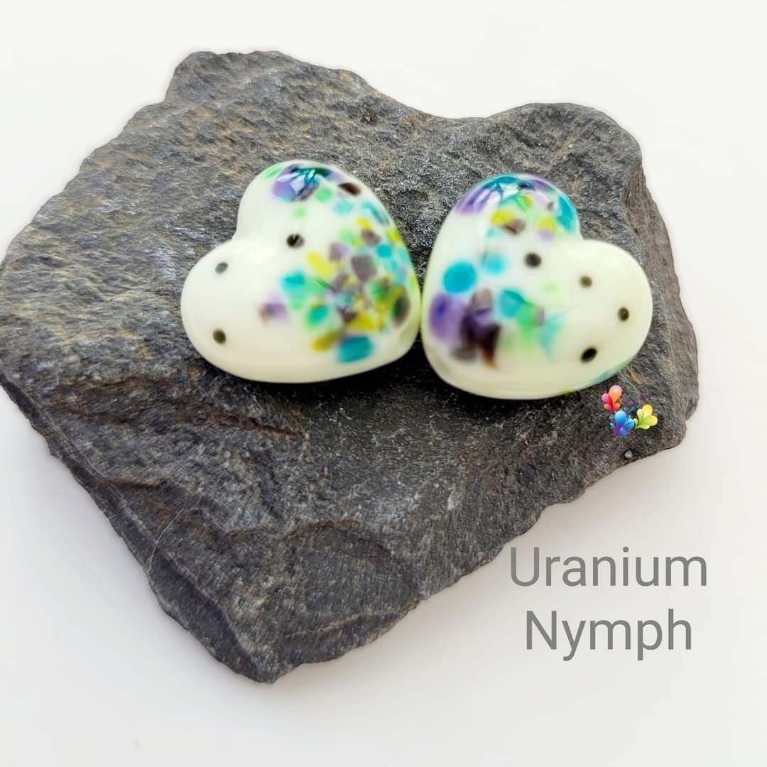 Uranium  Nymph Heart Lampwork Bead Pair