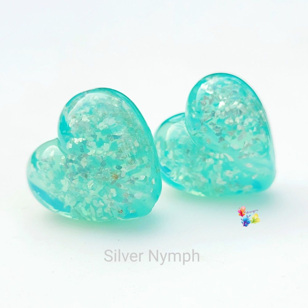 Silver Nymph Sparkle Hearts Lampwork Bead Pair