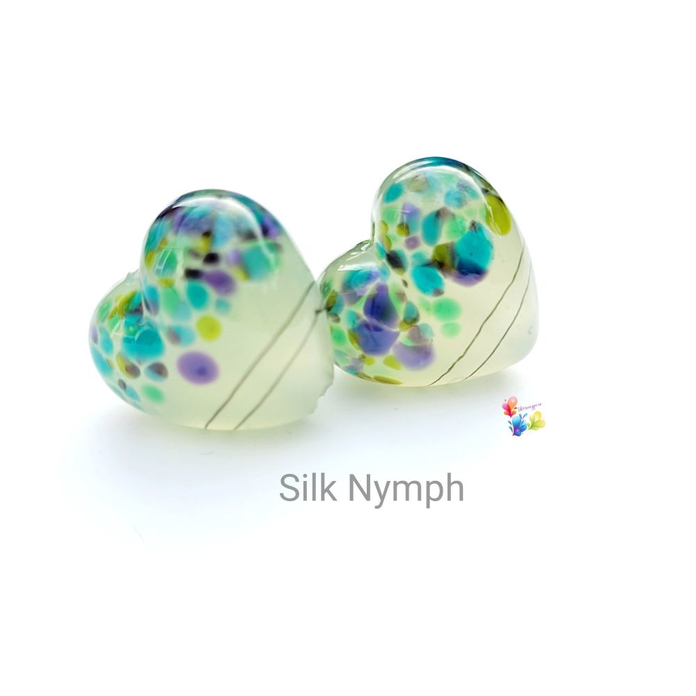 Silk Nymph  Heart Lampwork Beads