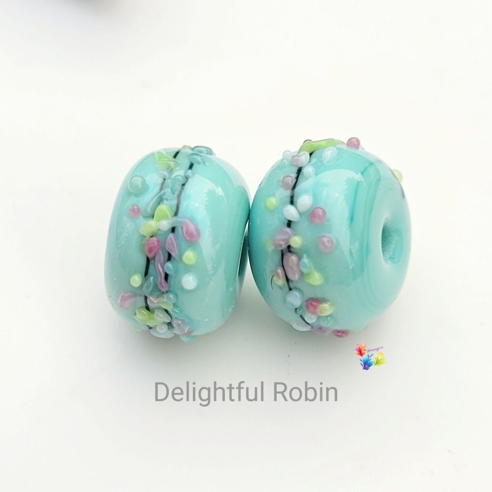 Delightful Robin Blossom Lampwork Beads