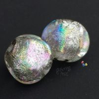Silver Rainbow Ice Naked Nugget Dichroic Lampwork Bead Pair