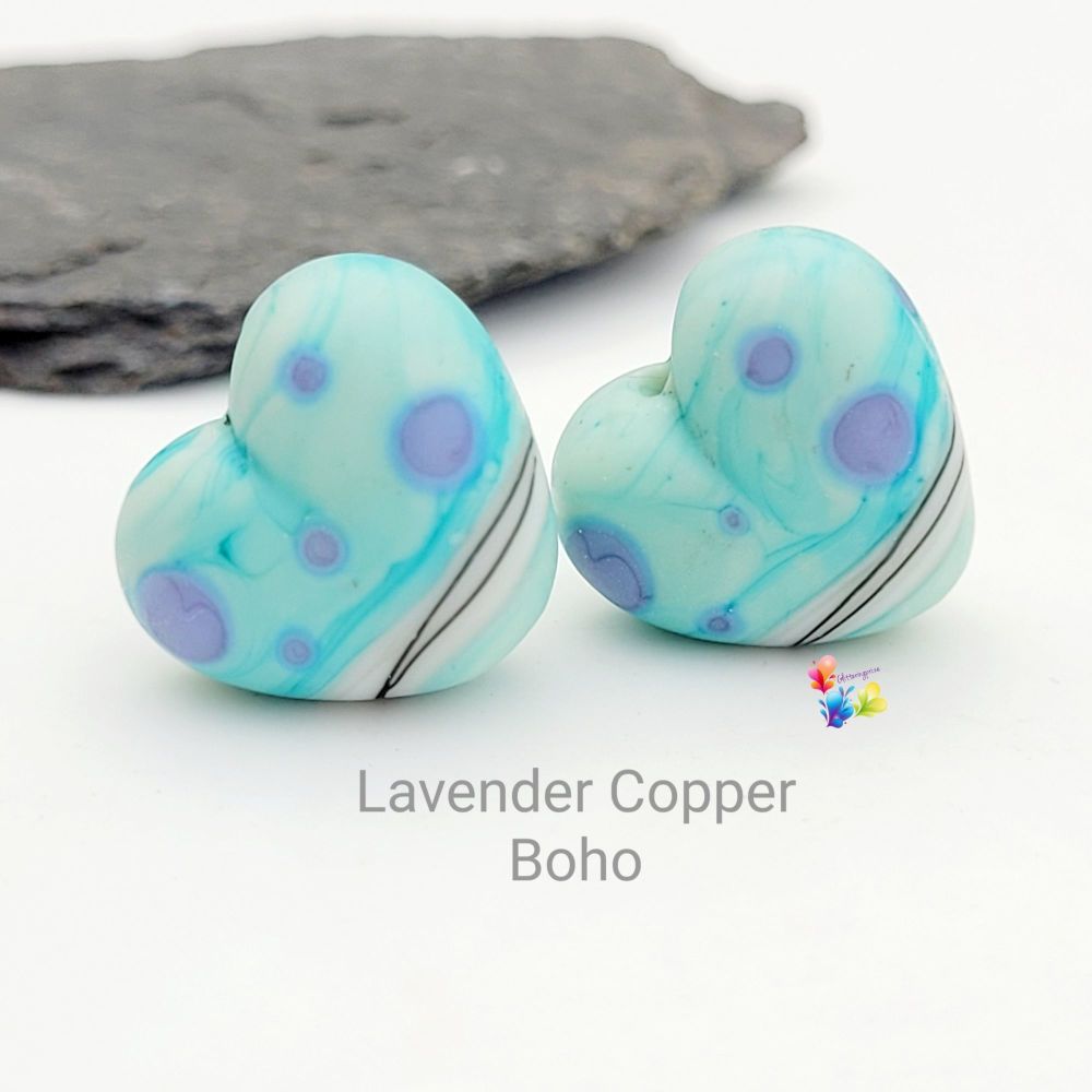 Copper Lavender Boho Heart Pair