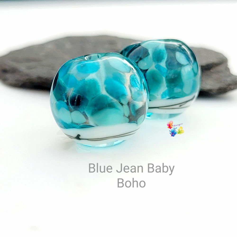 Blue Jean Baby Boho Globe Lampwork Beads
