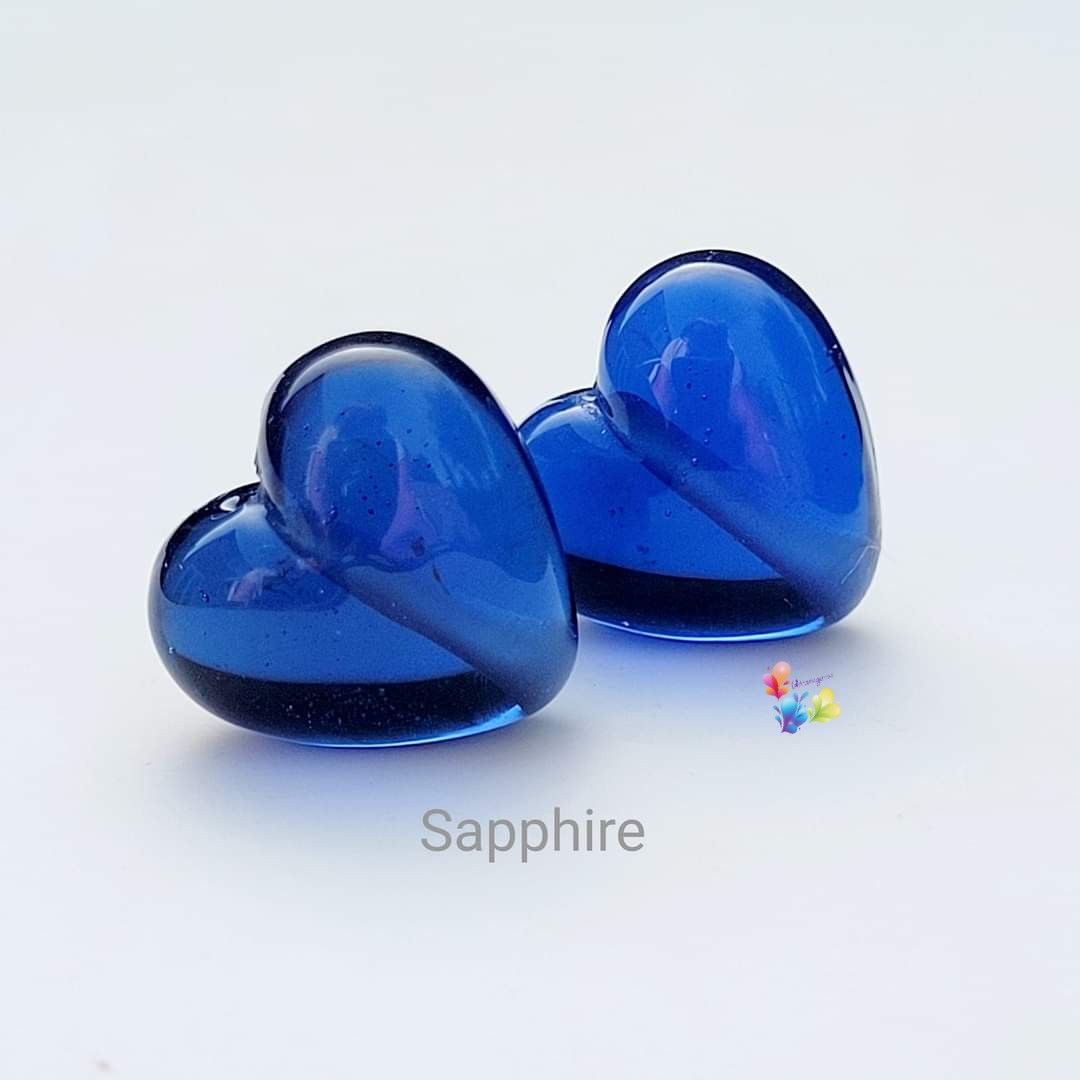 Sapphire Hearts Lampwork Bead Pair