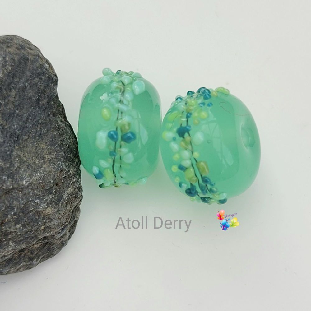 Atoll Derry Blossoms Lampwork Bead Pair