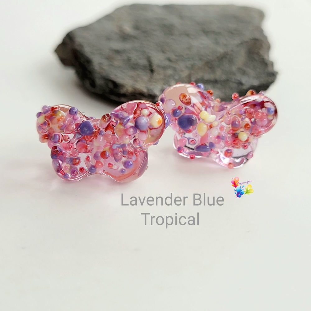 Lavender Blue Tropical Butterflies  Small Lampwork Beads