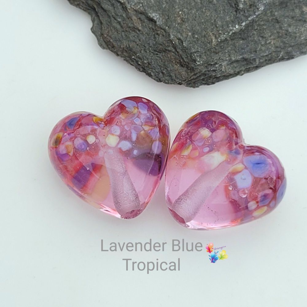 Lavender Blue Tropical Heart Glass Lampwork Beads