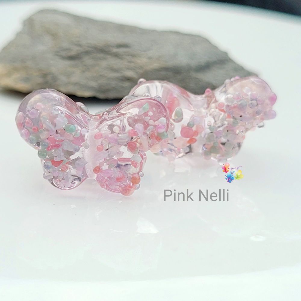 Pink Nelli Butterflies  Small Lampwork Beads