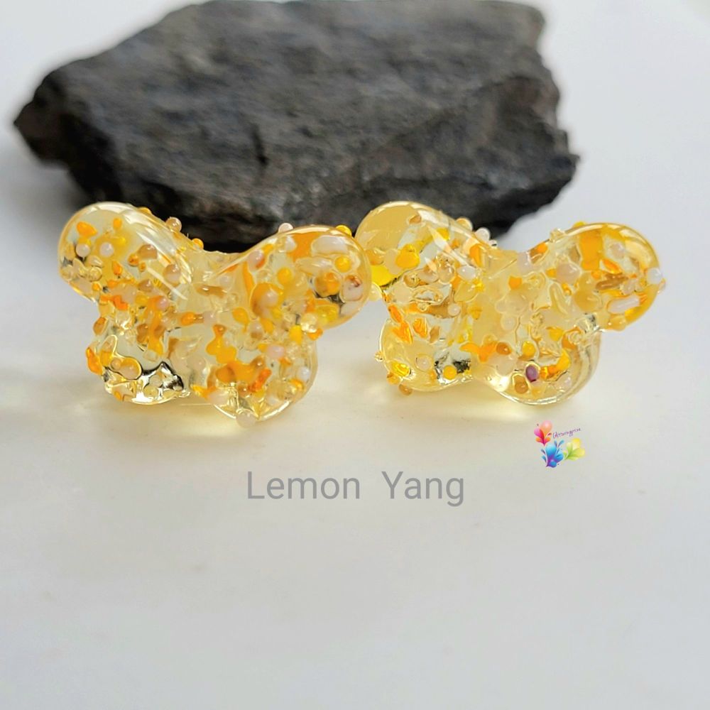 Lemon Tint  Butterflies  Small Lampwork Beads