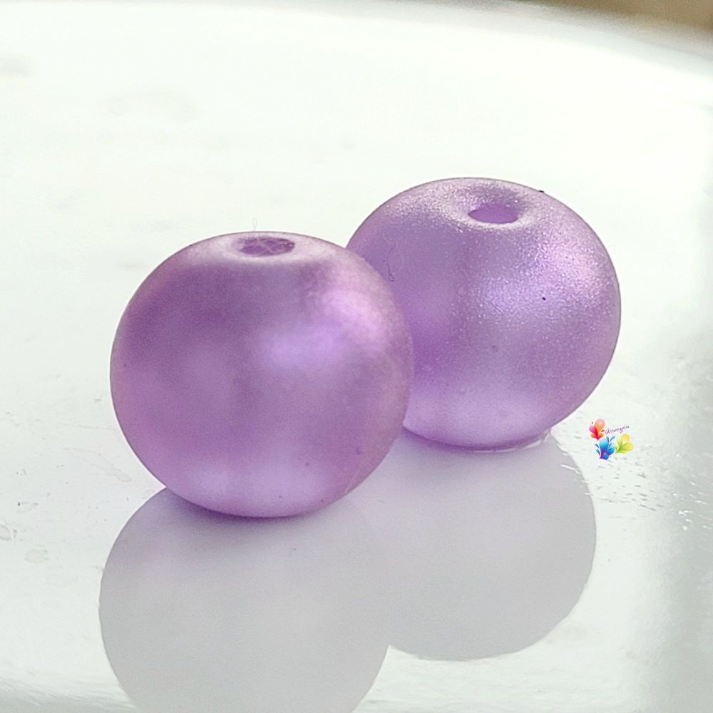 Lavender Satin Round Lampwork Bead Pair