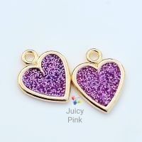 Juicy Pink Resin Heart Charm Pair Gold