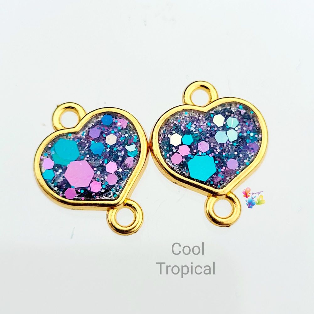 Cool Tropical Resin Heart Connector Pair Gold
