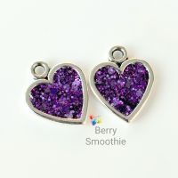 Berry Smoothie Resin Heart Charm Pair Silver