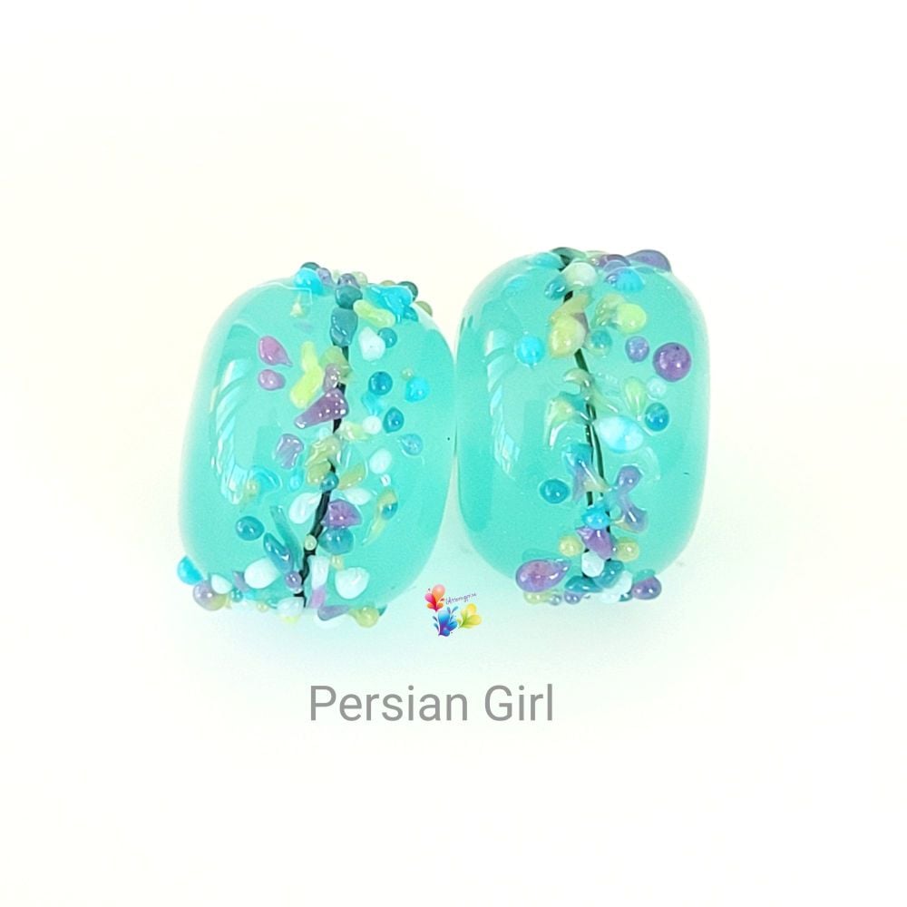Persian Girl Blossom Lampwork Bead Pair