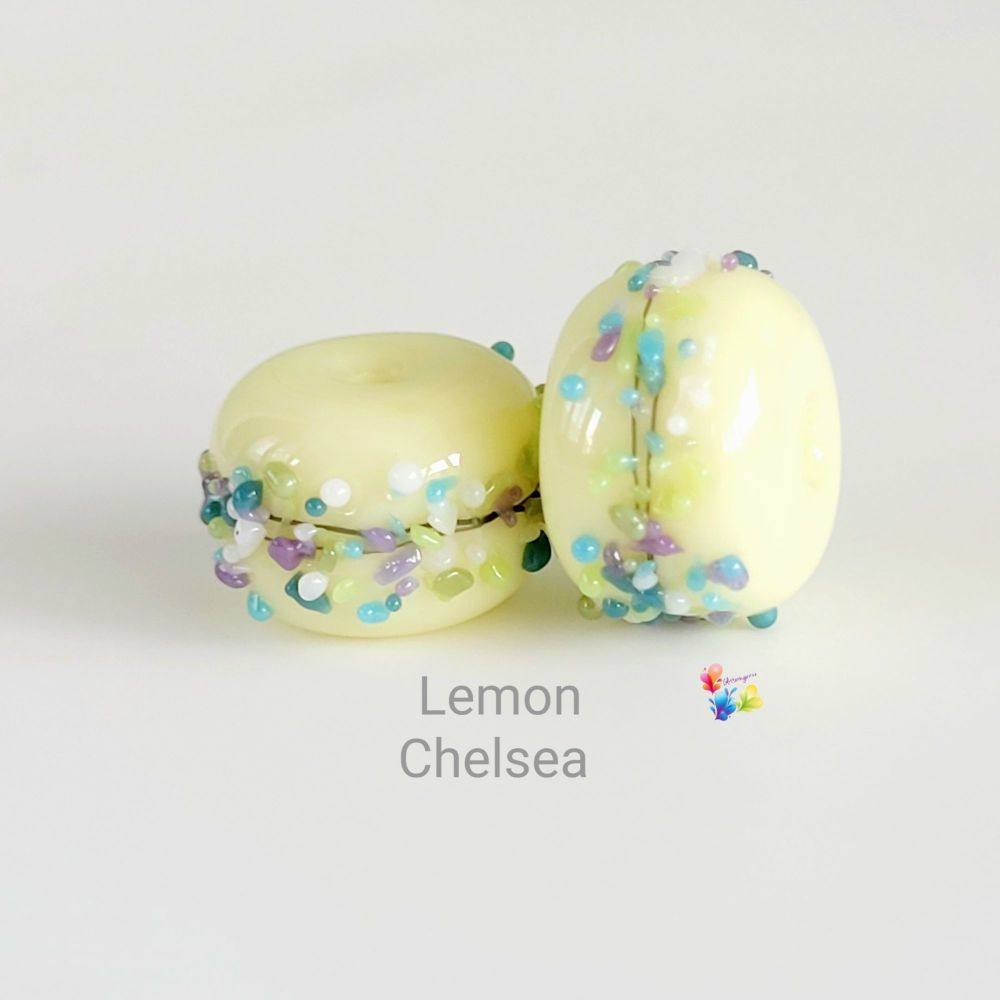 Lemon Chelsea Blossom Lampwork Bead Pair