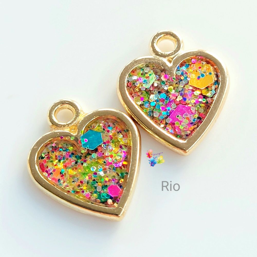 Rio Resin Heart Charm Pair Gold