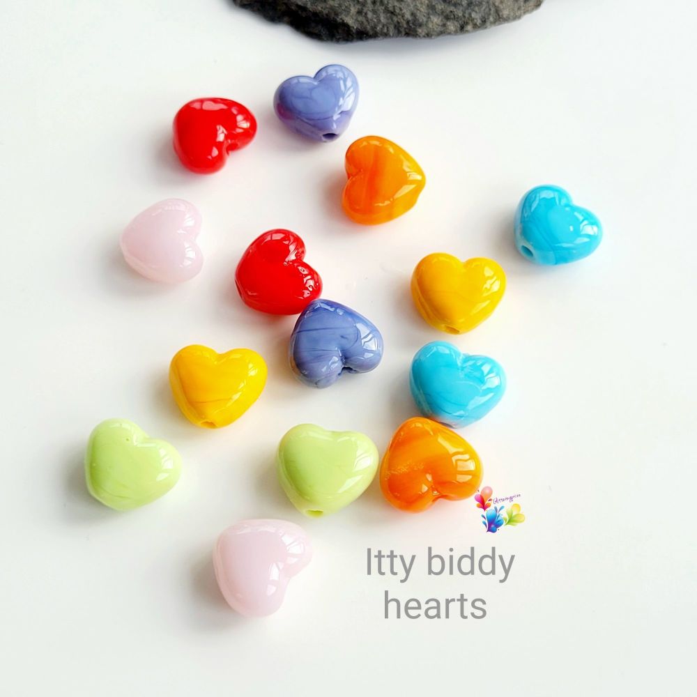 PRIDE MONTH  Rainbow Iddy Biddy  Hearts Lampwork Bead Set
