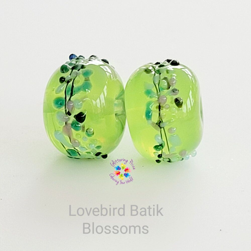 Love Bird Batik Blossom Lampwork Bead Pair