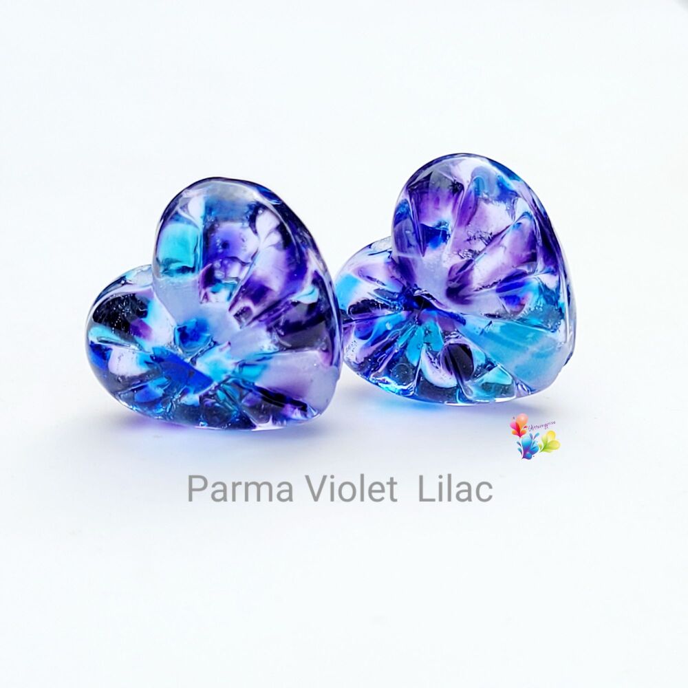 Parma Violet Starburst Hearts Lampwork Bead Pair