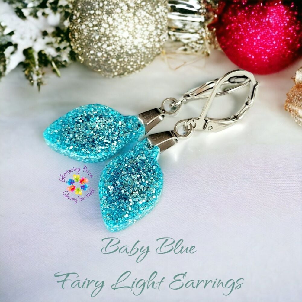 Festive Pale Blue Fairy Light Hypoallergenic Earrings