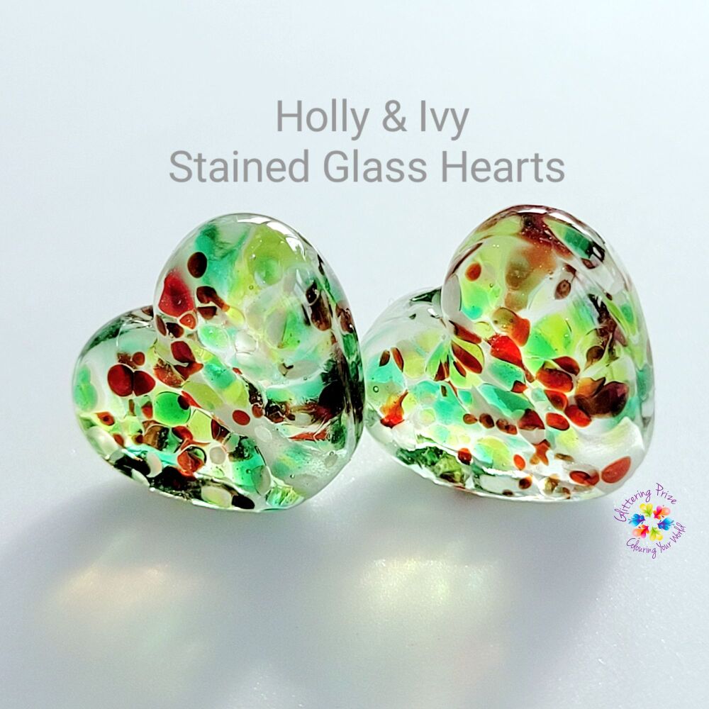 Holly & Ivy Stained Glass Love Heart Pair