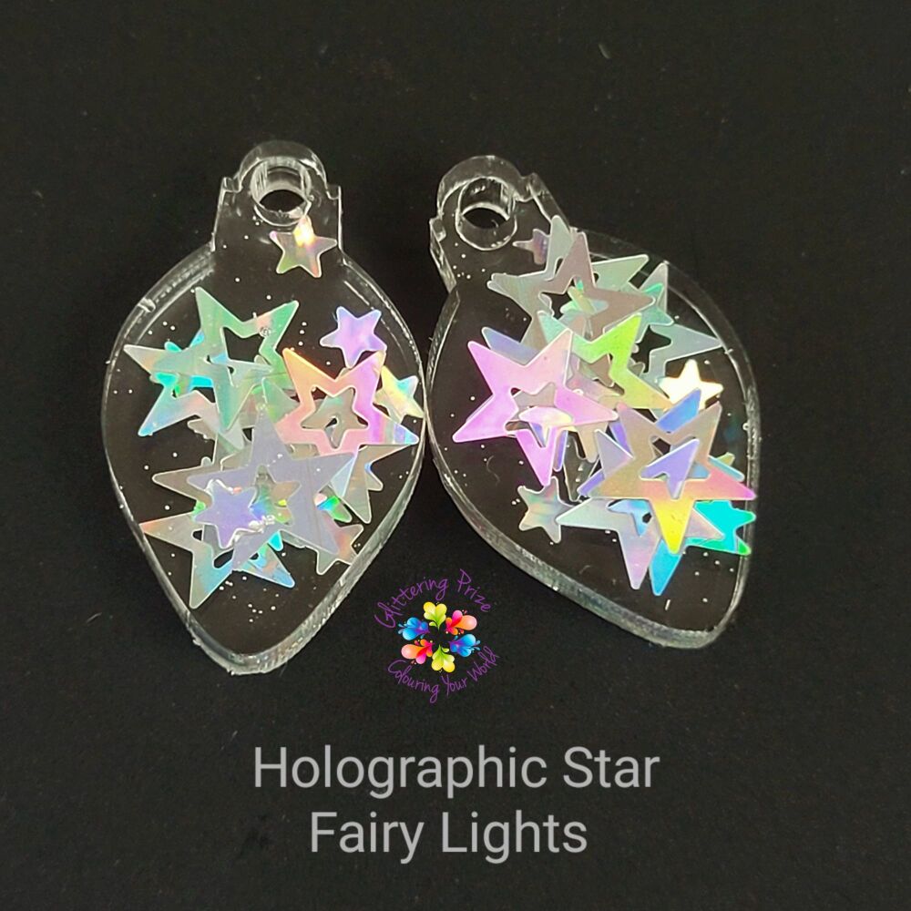 Silver Star  Glitter & Resin Fairy Light Pair