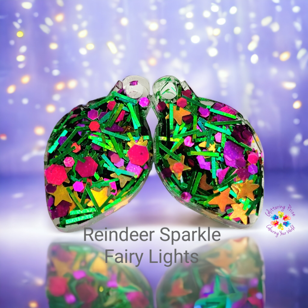 Reindeer Glitter & Resin Fairy Light Pair